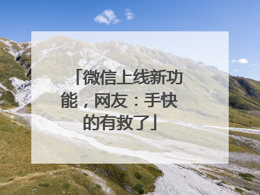 微信上线新功能，网友：手快的有救了