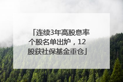 连续3年高股息率个股名单出炉，12股获社保基金重仓